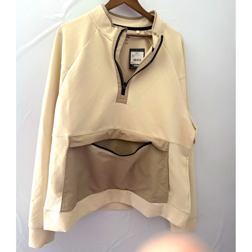 DSG Men's 1/2 Zip Pullover Sweatshirt Mock Neck Pockets Beige Size XL